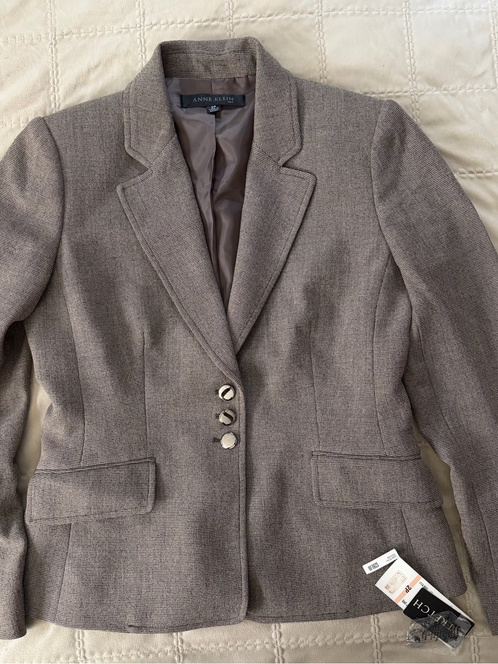Anne Klein Taupe Herringbone Tailored Blazer